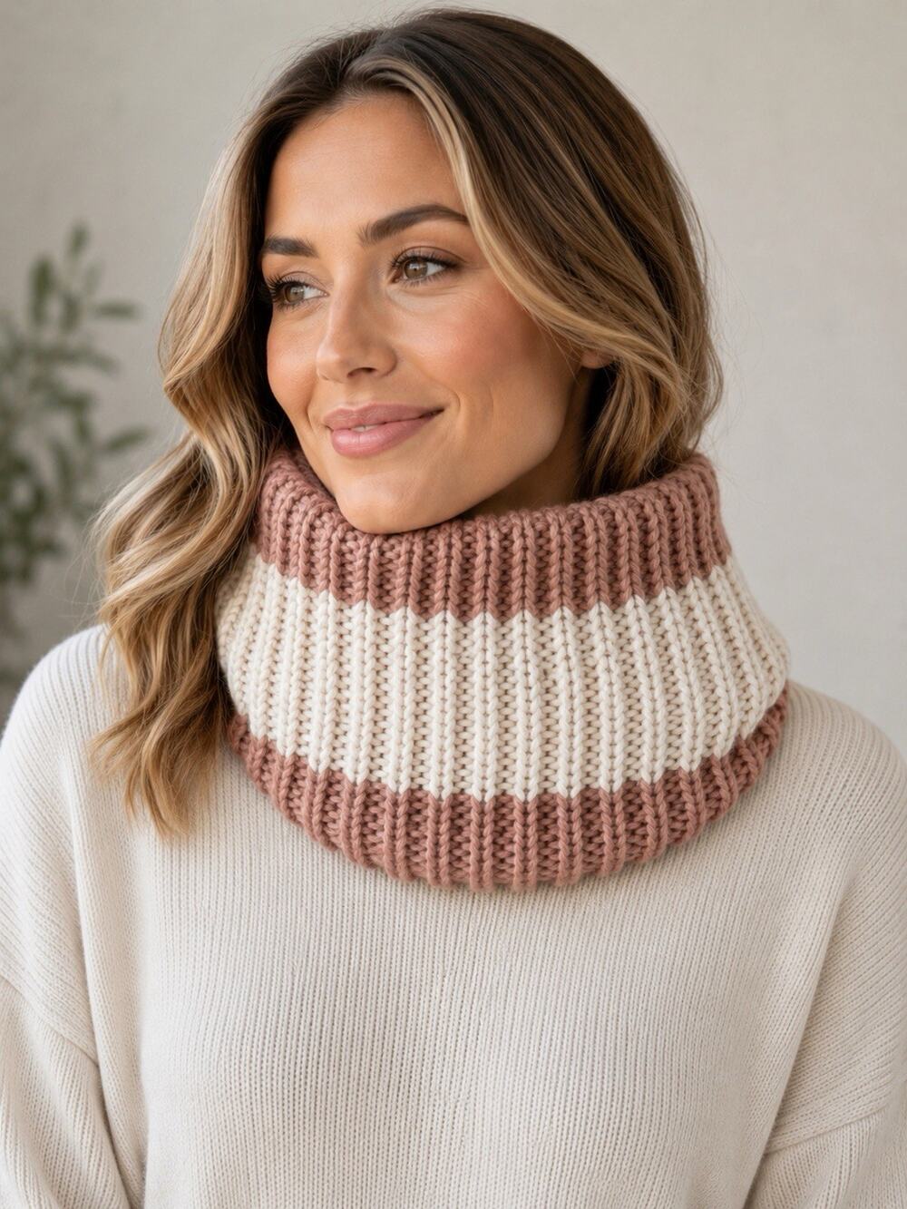 Kooringal Fleece Lined Knit‎ Infinity Cowl Neck Warmer Blush Pink Cream OS